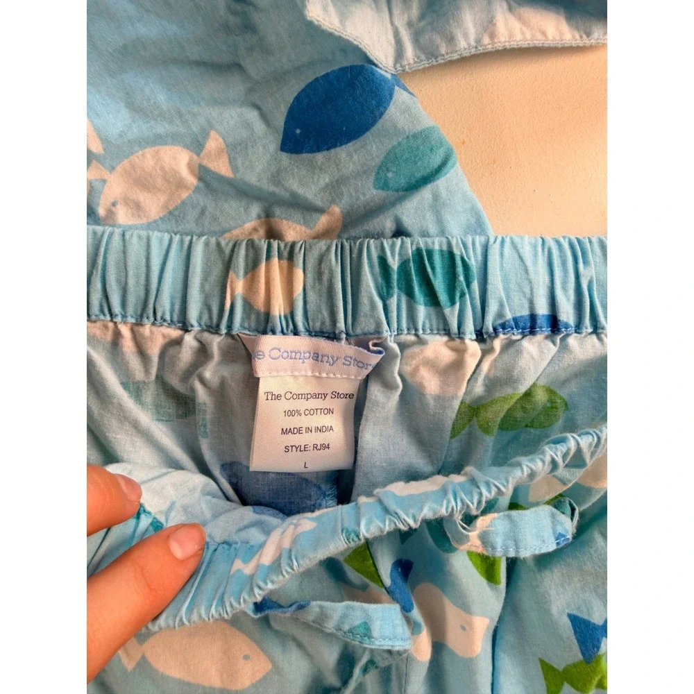 Y2K Pajama Set Womens L Blue Excellent Fish Print Cotton RJ94